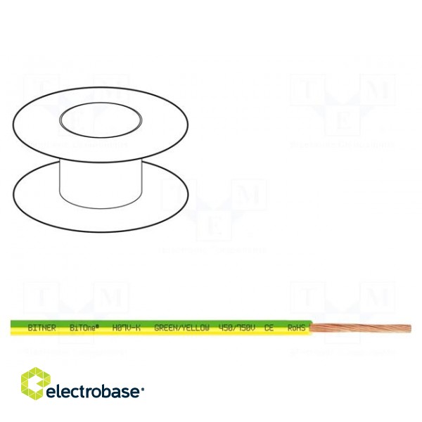 Wire | BiTOne,H07V-K | stranded | Cu | 10mm2 | PVC | yellow-green | 100m