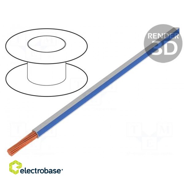 Wire | H07V2-K | stranded | Cu | 2.5mm2 | 14AWG | PVC | white-blue | Class: 5