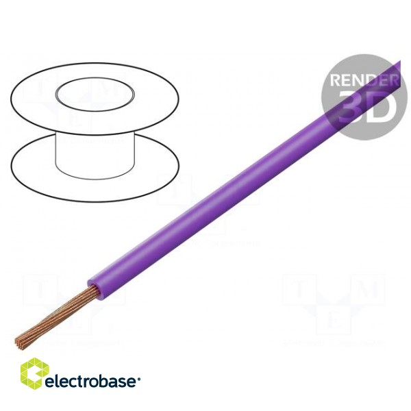 Wire | TLY | stranded | Cu | 0.22mm2 | PVC | violet | 150V,300V | 50m