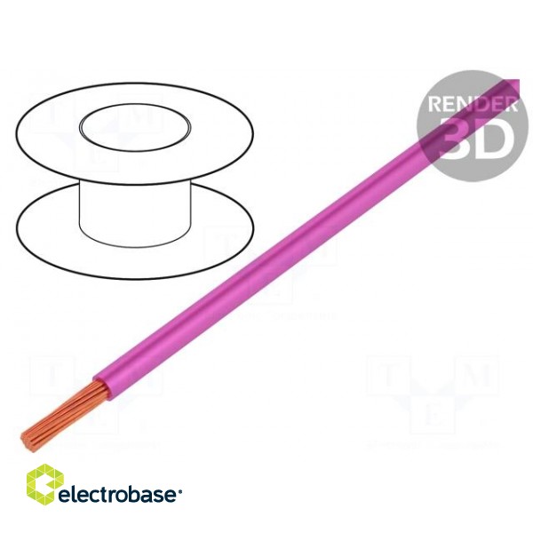 Wire | LgY | stranded | Cu | 0.5mm2 | pink | PVC | 300/500V | 100m | Class: 5