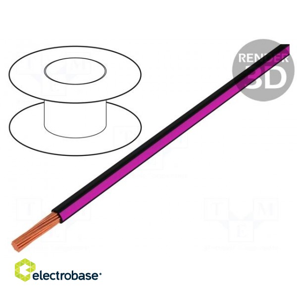 Wire | LgY | stranded | Cu | 1mm2 | black-pink | PVC | 300/500V | 100m