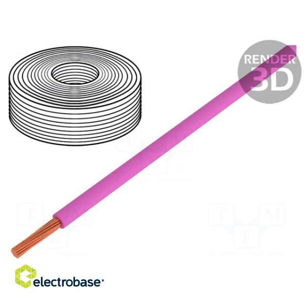 Wire | LiY | stranded | Cu | 0.25mm2 | pink | PVC | 900V | 250m | Class: 5