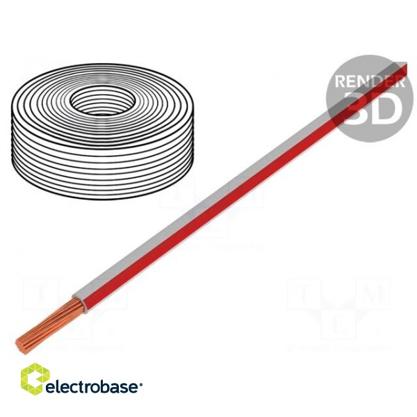 Wire | LiY | stranded | Cu | 0.25mm2 | white-red | PVC | 900V | 250m | Class: 5