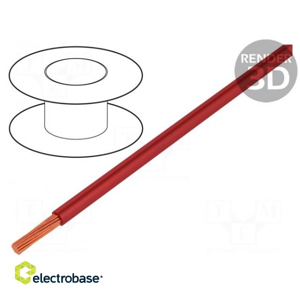 Wire | TLY | stranded | Cu | 0.22mm2 | red | PVC | 150V | 500m | Class: 5