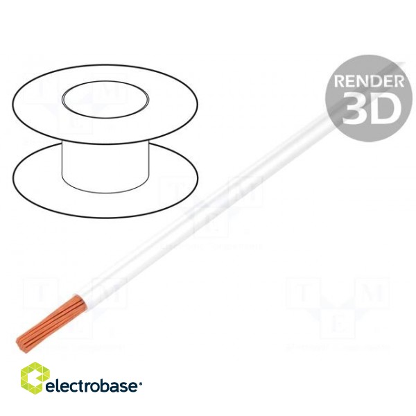 Wire | TLY | stranded | Cu | 0.124mm2 | PVC | white | 150V | 500m | Class: 5