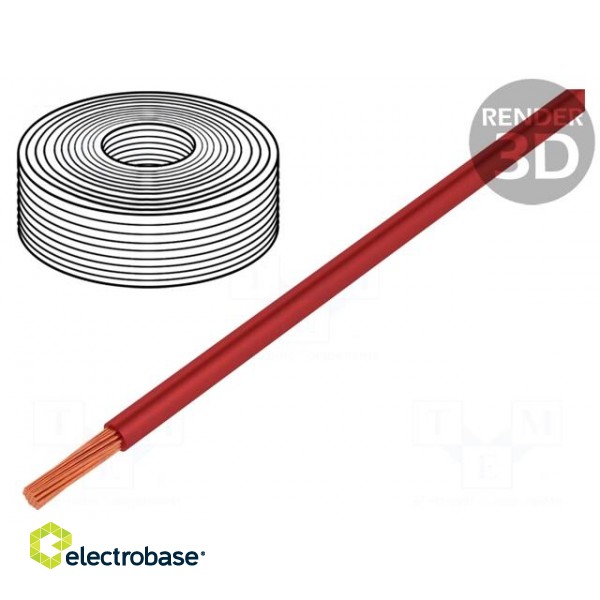 Wire | stranded | Cu | 1x0,75mm2 | PVC | red | 250V | -20÷80°C | 25m | Class: 6