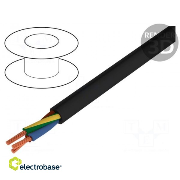 Wire | H05RR-F,OW | 2x1.5mm2 | round | stranded | Cu | rubber | black