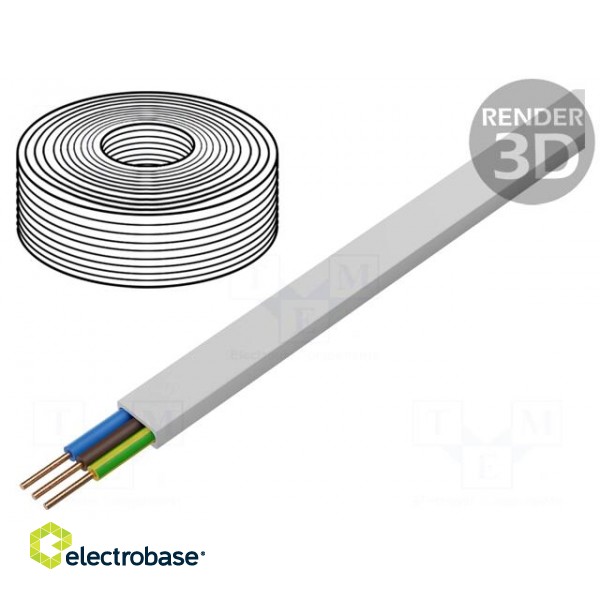 Wire | YDY | flat | solid | Cu | 3x1,5mm2 | PVC | white | 450/750V | 100m