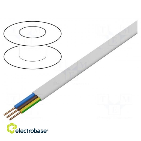 Wire | YDY | 3G2.5mm2 | flat | solid | Cu | PVC | white | 300V,500V | 100m