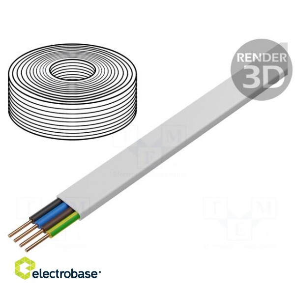 Wire | YDY | flat | solid | Cu | 4x2,5mm2 | PVC | white | 450/750V | 100m