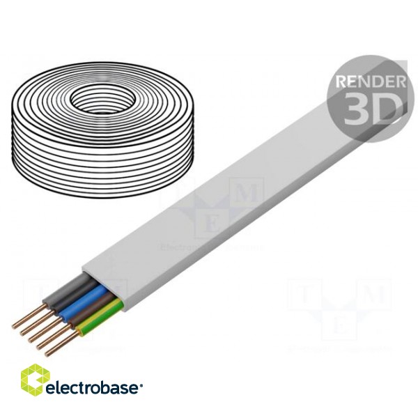 Wire | YDY | flat | solid | Cu | 5x2,5mm2 | PVC | white | 450/750V | 100m