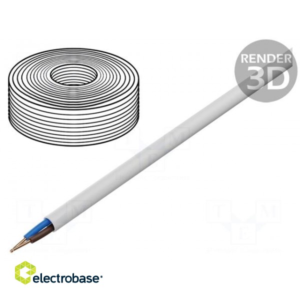 Wire | YDY | round | solid | Cu | 2x1mm2 | PVC | white | 450/750V | 100m
