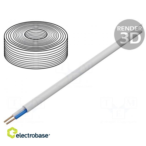 Wire | YTDY | 2x0.5mm | round | solid | Cu | PVC | white | Øcore: 0.5mm