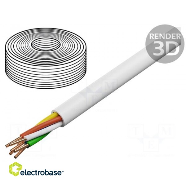 Wire | YTDY | 6x0.5mm | round | solid | Cu | PVC | white | Øcore: 0.5mm
