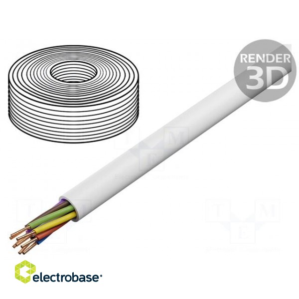 Wire | YTDY | 8x0.5mm | round | solid | Cu | PVC | white | Øcore: 0.5mm