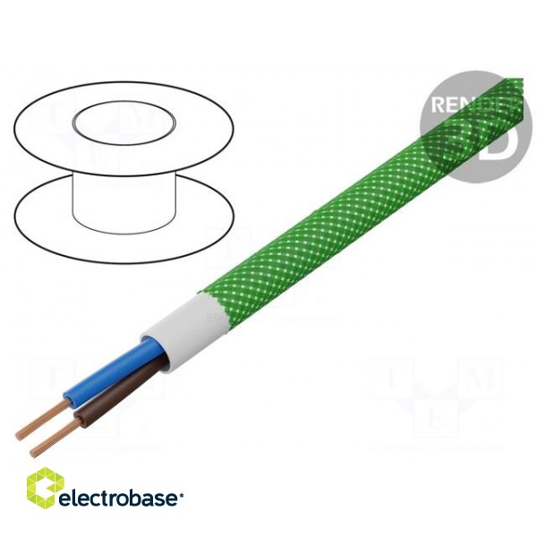 Wire | YTLY | 2x0.5mm2 | round | stranded | Cu | textile | green | 150V | 50m image 1