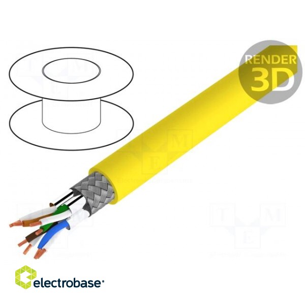 Wire | S/FTP | 4x2x22AWG | Cat 8.1 | solid | Cu | LSZH | yellow | 50m