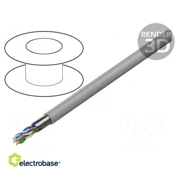 Wire | F/UTP | 4x2x23AWG | 6 | solid | Cu | FRNC | grey | 305m | Øcable: 7.3mm