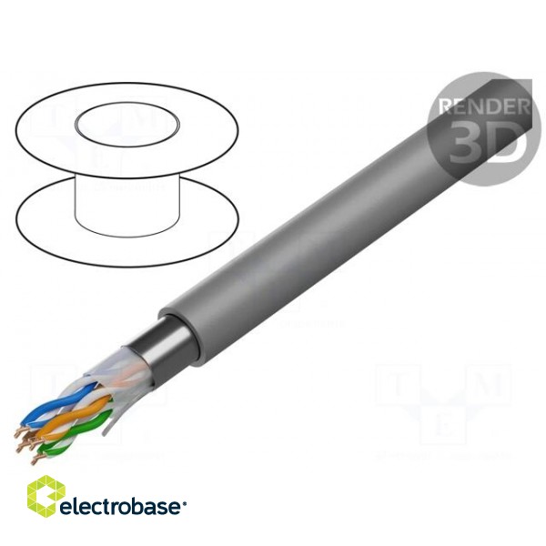 Wire | F/UTP | 4x2x24AWG | 5e | solid | Cu | LSZH | grey | 305m | Øcable: 6mm