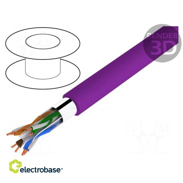 Wire | F/UTP | 4x2x23AWG | 6 | solid | Cu | LSZH | violet | 500m | Øcable: 6mm
