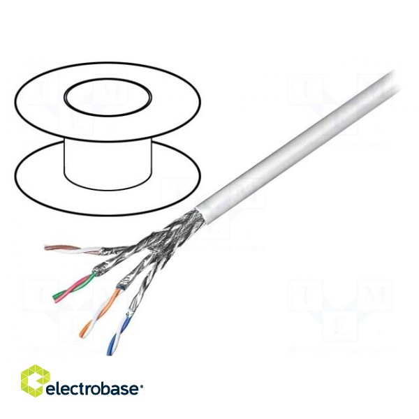 Wire | S/FTP | 4x2x23AWG | 6 | solid | CCA | PVC | grey | 100m | Øcable: 6.3mm