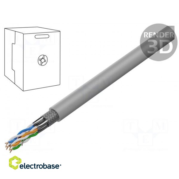Wire | S/FTP | 4x2x23AWG | 6a | solid | Cu | LSZH | grey | 305m | Øcable: 6.5mm