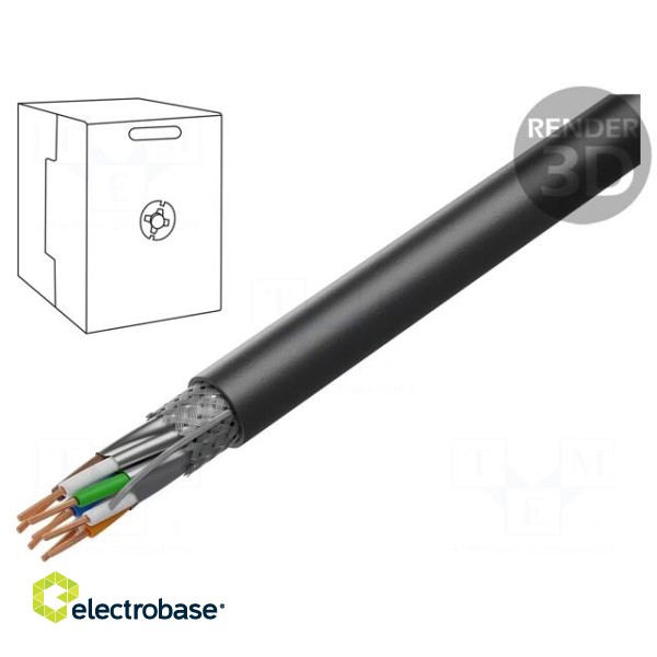Wire | S/FTP | 4x2x23AWG | 7 | outdoor | solid | OFC | PE | black | 305m