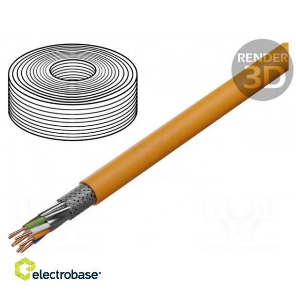 Wire | S/FTP | 4x2x23AWG | 7 | solid | LSZH | orange | 50m | Øcable: 7.2mm