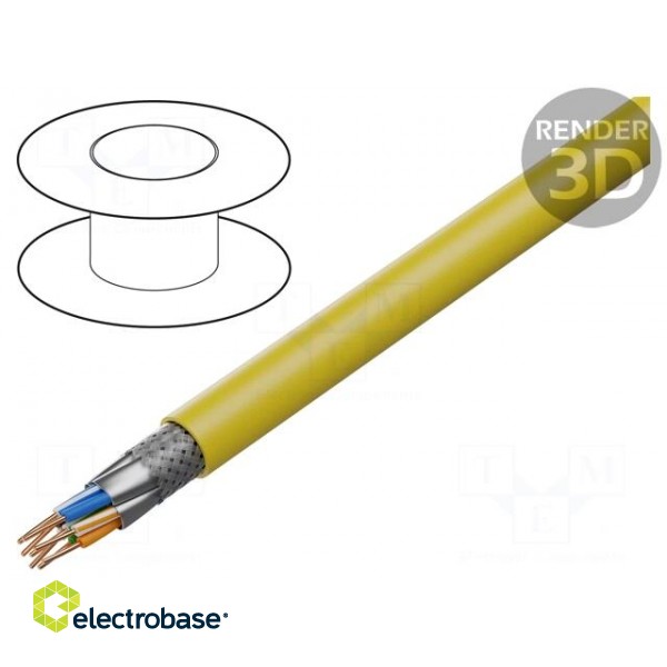 Wire | S/FTP | 4x2x22AWG | 7a | solid | Cu | LSZH | yellow | 500m | CPR: B2ca