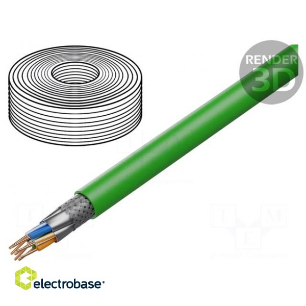 Wire | S/FTP | 4x2x22AWG | Cat 8.2 | solid | Cu | LSZH | green | 50m | CPR: Dca