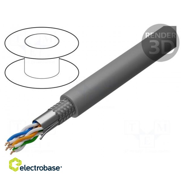 Wire | SF/UTP | 4x2x24AWG | 5e | solid | Cu | LSZH | grey | 500m | Øcable: 6mm