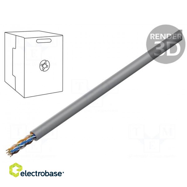 Wire | U/UTP | 4x2x0.5mm | 5e | solid | CCA | PVC | grey | 305m | Øcable: 5.2mm