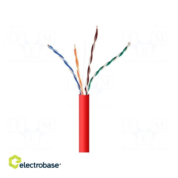 Wire | U/UTP | 4x2x24AWG | 5e | solid | CCA | PVC | red | 305m | Øcable: 5.4mm