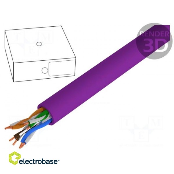 Wire | U/UTP | 4x2x23AWG | 6 | solid | Cu | LSZH | violet | 305m | CPR: Dca