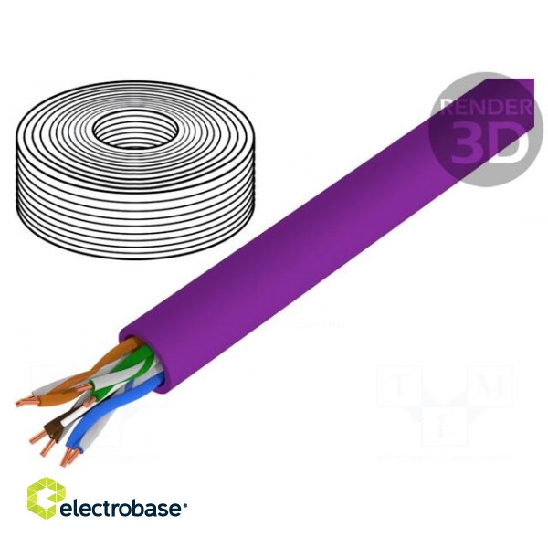 Wire | U/UTP | 4x2x23AWG | 6 | solid | Cu | LSZH | violet | 50m | Øcable: 6.3mm