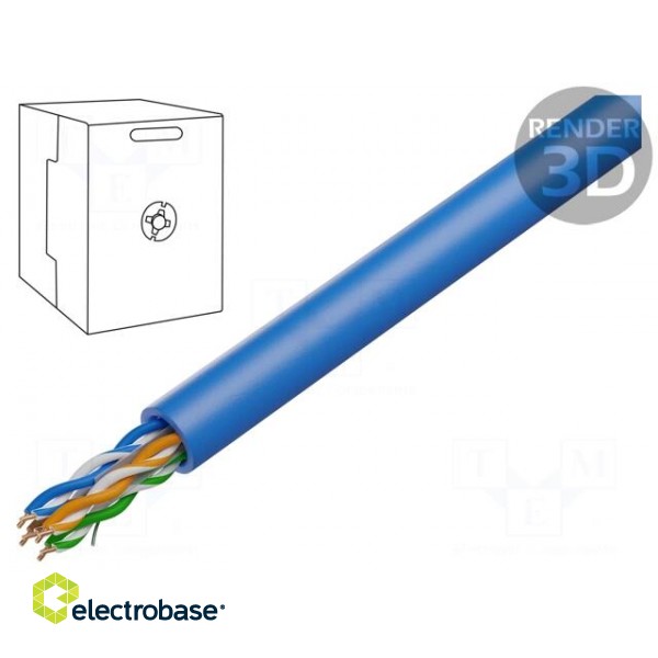 Wire | U/UTP | 6 | solid | Cu | 4x2x23AWG | PVC | blue | 305m | 6.2mm | CPR: Eca
