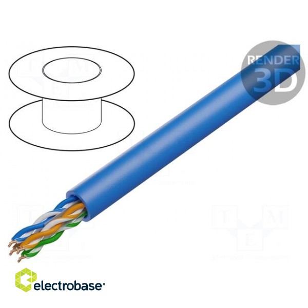 Wire | U/UTP | 4x2x23AWG | 6a | solid | Cu | LSZH | blue | 500m | CPR: B2ca