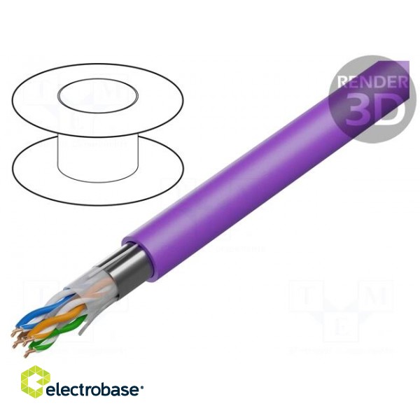 Wire | U/UTP | 4x2x23AWG | 6a | solid | Cu | LSZH | violet | 305m | 72V | 1000ft