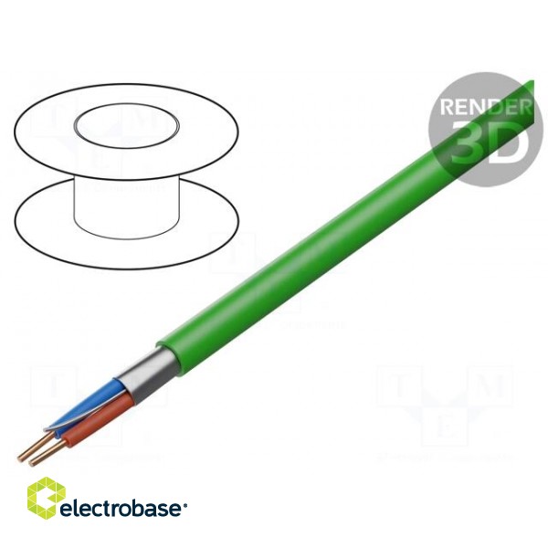 Wire | 1x2x0.8mm2 | EiB/KNX | solid | Cu | PVC | green | 500m | Øcable: 5.5mm