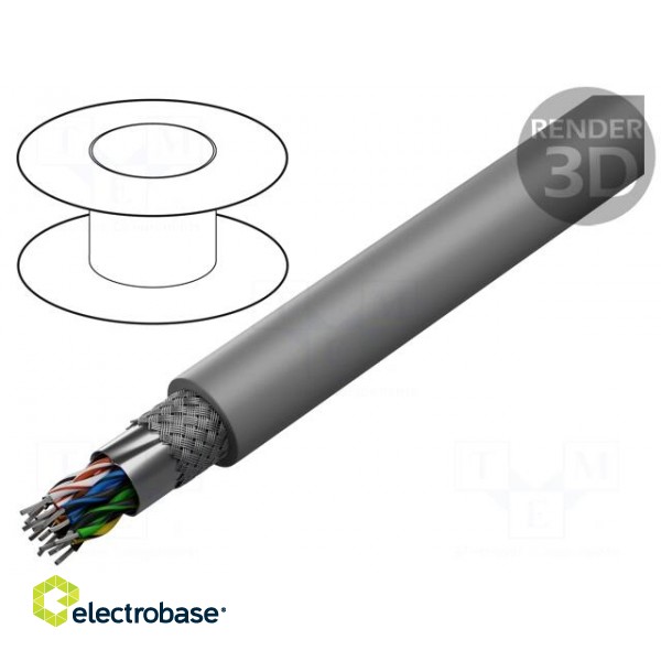 Wire | 8x2x26AWG | PVC | grey | 50V | Package: 30.5m | Earth core: none