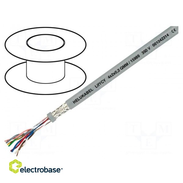 Wire: data transmission | LifYCY | 8x2x0,08mm2 | PVC | grey | stranded