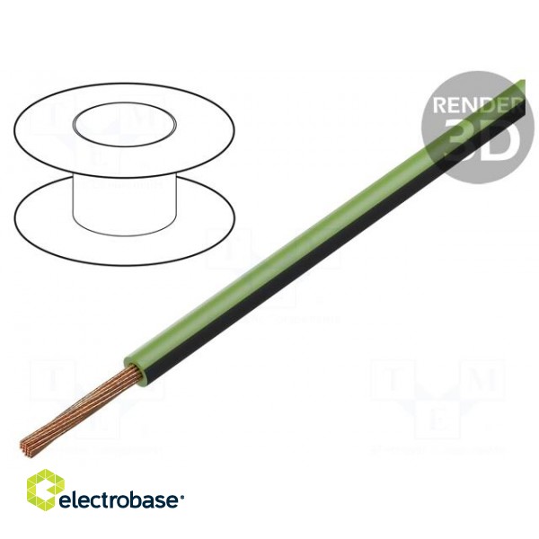 Wire | FLRY-B | stranded | Cu | 0.35mm2 | PVC | green-black | 60V | 100m