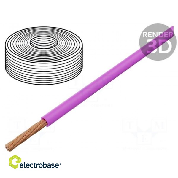 Wire | FLRY-A | stranded | Cu | 0.35mm2 | PVC | pink | 60V | 100m | Class: 5