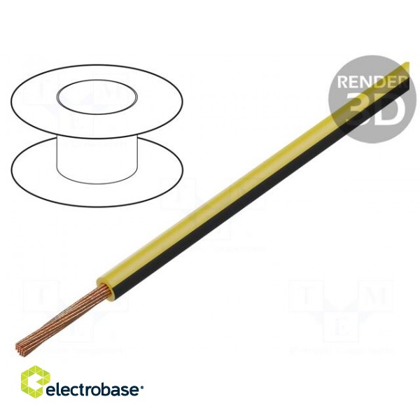 Wire | FLRY-B | 1x0.5mm2 | stranded | Cu | PVC | yellow-black | 60V | 1.6mm