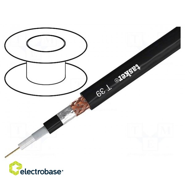 Wire: coaxial | 1x75Ω | stranded | OFC | PVC FirestoP® | black | 100m