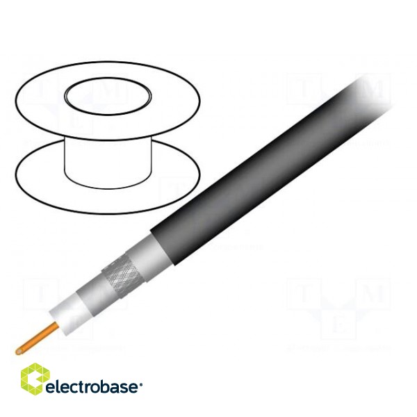 Wire: coaxial | RG11 | solid | CCS | PE | black | 305m | Øcable: 10.16mm