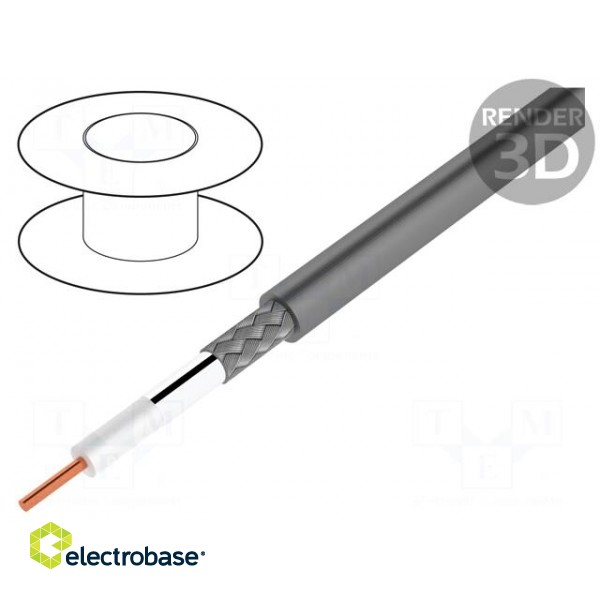 Wire: coaxial | RG174 | 1x25AWG | solid | Cu | PVC | grey | 305m | 1000ft