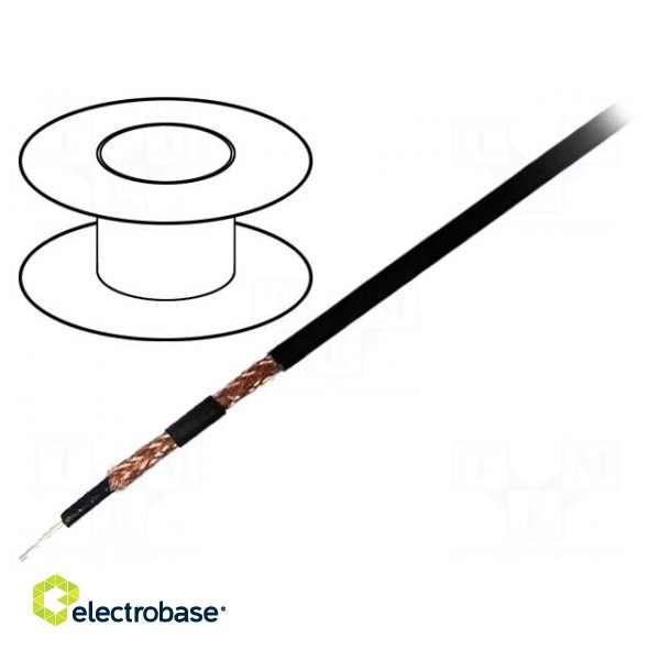Wire: coaxial | RG178 | 1x30AWG | stranded | CCS | PVC | black | 50m | 164ft