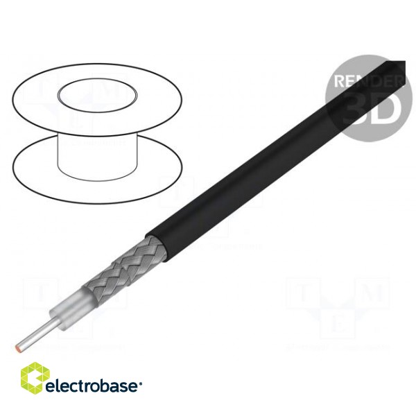 Wire: coaxial | RG223U | 1x50Ω | solid | Cu | PVC | black | 100m | 5.4mm