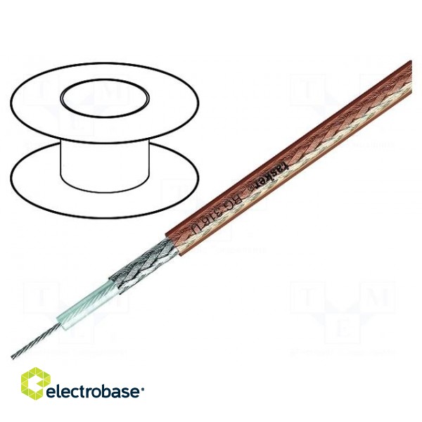 Wire: coaxial | RG316U | 1x50Ω | stranded | CCS | PVC FirestoP® | 100m